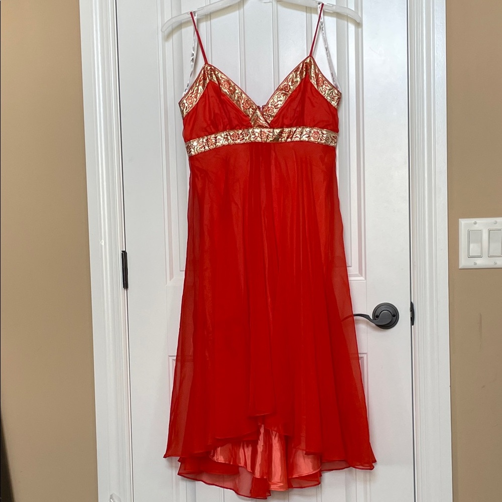 11-12 Zum Zum by Niki Livas Reddish Orange Spaghetti Strap Chiffon Dress